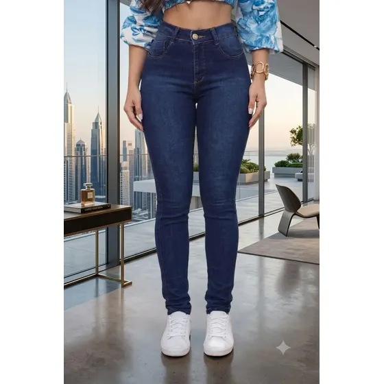Calça Jeans Feminina Cintura Alta Skinny Levanta Bumbum