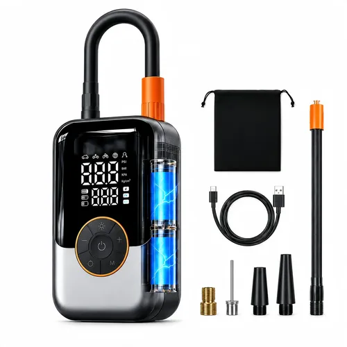 Calibrador Compressor De Ar Portatil Digital Pneu Moto Carro Preto 127/220v Bifásica