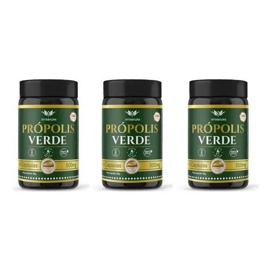 Propolis Verde 100% Puro 180 Capsulas (3 Potes) Vitta&flora