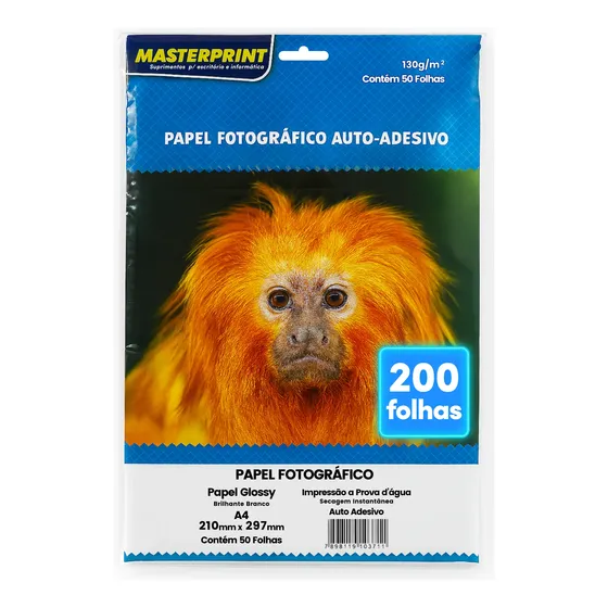 Papel Foto Adesivo A4 Fotográfico 130g 200 Fls Masterprint