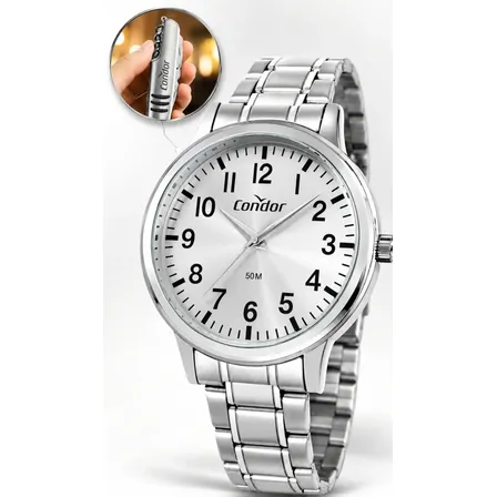 Relógio Condor Masculino Quartz Com Canivete Multifunção Prateado