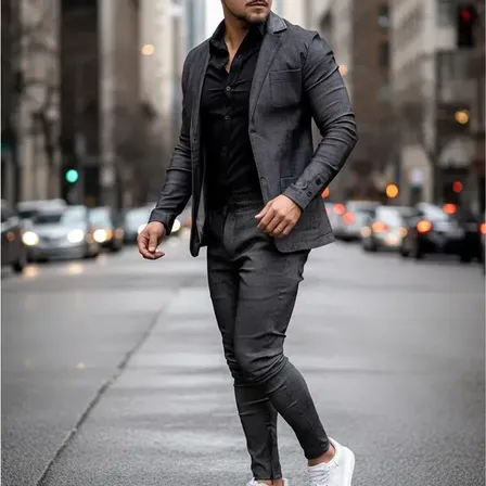 Conjunto Masculino Alfaiataria Slim Fit Blazer Calça Cinza Gg
