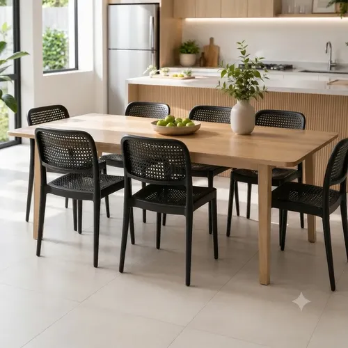 Kit 6 Cadeiras Mônaco Rattan Cozinha Sala Jantar Empilhavél Arabesco Preto