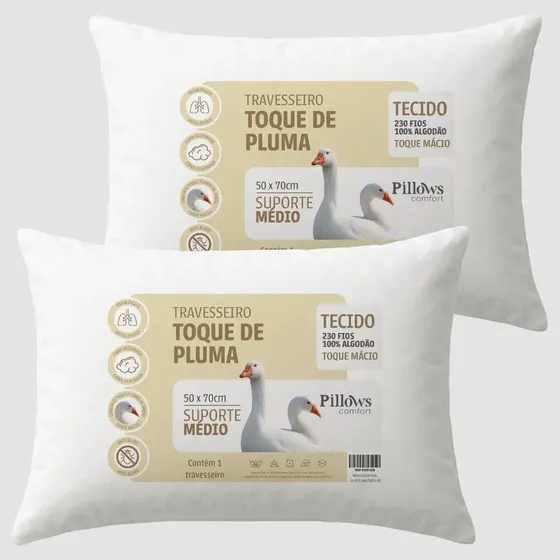 Kit 2 Travesseiro Antialérgico 50x70 Toque De Plumas Premium