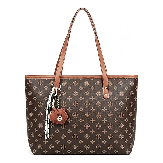 Bolsa Tote Feminina Grande Couro Pu Monograma Urso Luxo