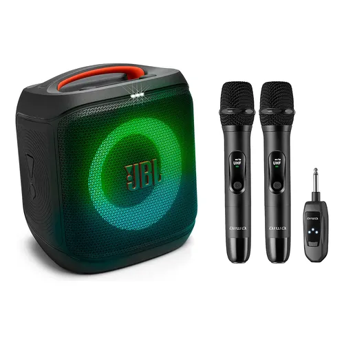 Kit Karaoke Jbl Partybox Encore Ess 2 C/ Par Microfone S/fio Preto 127/220v