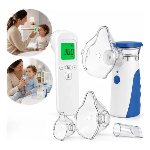Kit 2 Em 1 Inalador Nebulizador + Termômetro Digital Saúde Branco