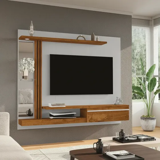 Painel Rack Denver Para Tv 55 Polegadas Com Espelho E Led