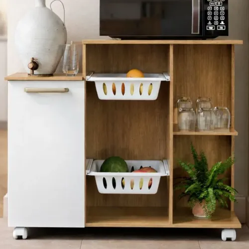 Fruteira Balcão Multiuso Cozinha Com Cesto Porta Micro-ondas