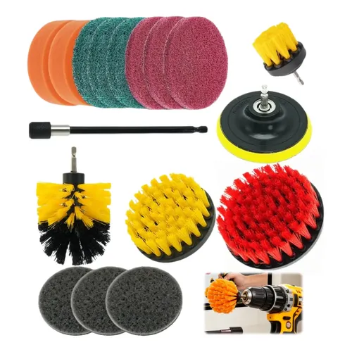 Kit Limpeza 17pçs Rotativa Para Furadeira Multiuso Casa Amarelo
