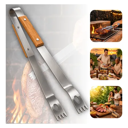 Pegador Para Carne Churrasco Inox Madeira Grande Resistente