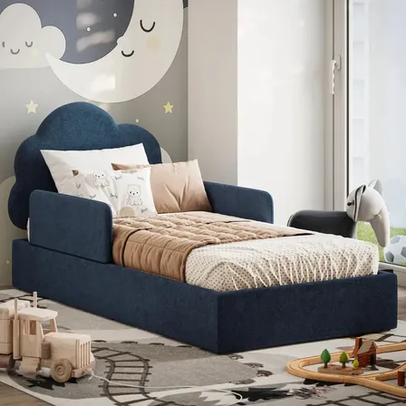 Cama Nuvem Infantil Unisex Montessoriana Com Colchão 3 Cores Azul Liso