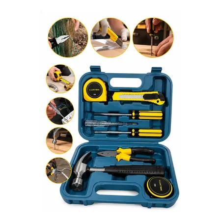 Kit Ferramentas 9 Peças Martelo Alicate Chave Estilete Trena 9 Peças