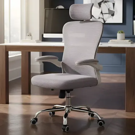 Cadeira De Escritório Presidente Office Giratória Ergonômica Cinza Malha