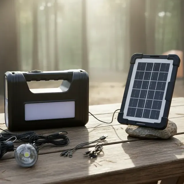 Kit Placa Solar Portátil 3 Lâmpadas E Bateria Recarregável Preto 6v 7.2v