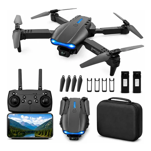 Drone E88 Pro Com Dual Câmera Dobrável Iniciantes 2 Baterias Preto/cinza