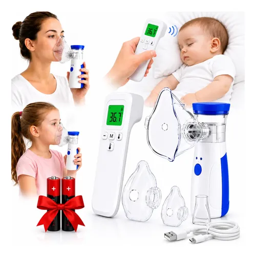 Kit Saúde Inalador Portátil Nebulizador + Termômetro Digital Branco 127/220v