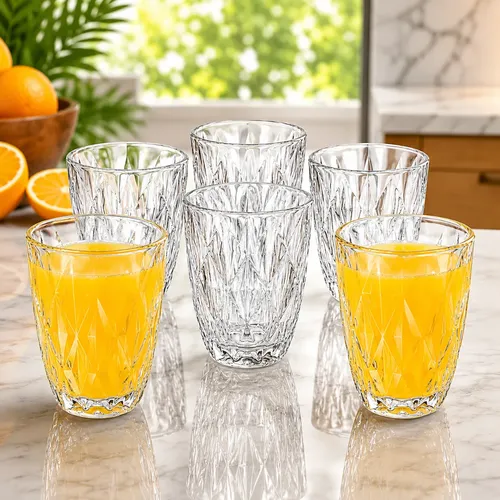 Jogo 6 Copos Diamond Egipcio 300ml Vidro Grosso Luxo Diamant