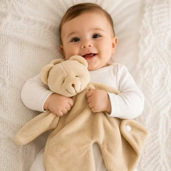 Naninha Bebe Com Prendedor De Chupeta Pelucia Macia Apego Urso Bege