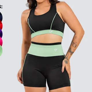 Conjunto Academia Feminino Fitness (top E Short) Ciclista Verde M