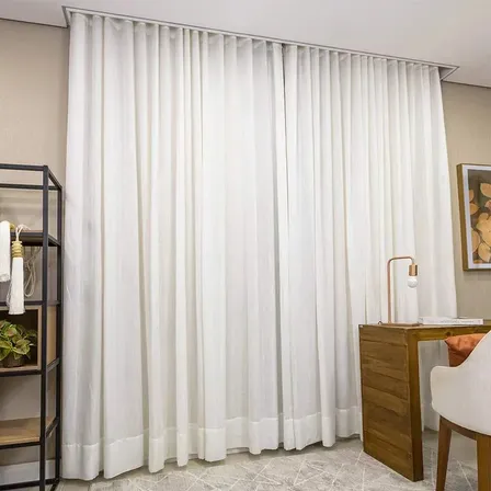 Cortina Gaze De Linho Com Blackout 8,00x2,80 Trilho Duplo Palha