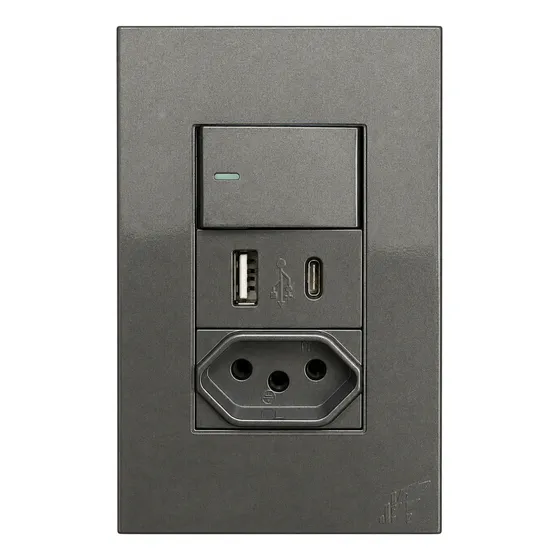 Tomada Interruptor Paralelo + Usb Tipo C De Parede Universal