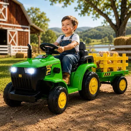 Trator Elétrico Infantil Verde E Amarelo 12v Verde/amarelo