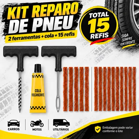 Kit Reparo Pneu Remendo Profissional Carro Moto +15 Macarrão