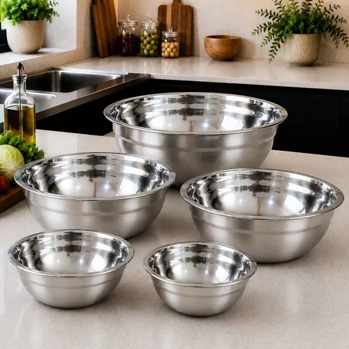 Conjunto 5 Bacias Aço Inox Tigelas Cozinha Salada Reforçada Cinza