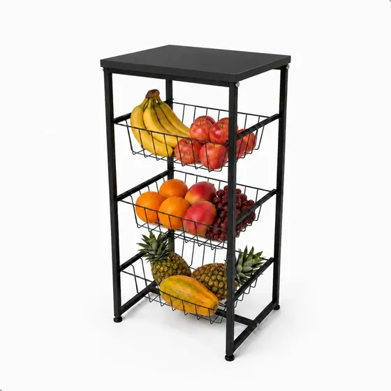 Fruteira Chao Cozinha Mesa Bebedouro Suporte Microondas Aço Preto/preto