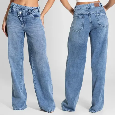 Jeans Sawary Feminina Calca Wide Leg_283304 Índigo Liso 36