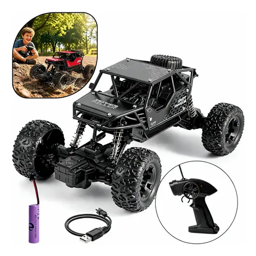 Carrinho Controle Remoto Rally Jipe Off Road 4x4 Brinquedo Preto