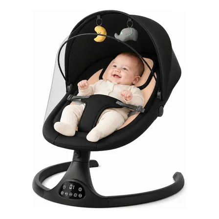 Cadeira De Balanço Descanso Bebê Elétrica Automática Preto Liso