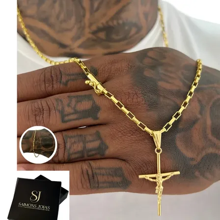 Corrente Masculina Banhada A Ouro Com Pingente + Garantia Corrente Dourado Com 70cm