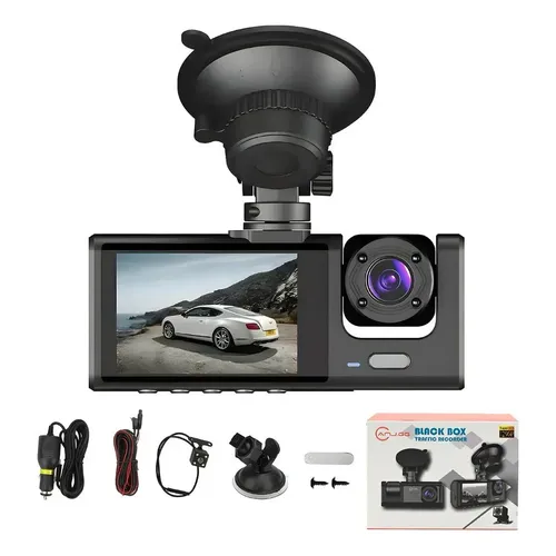 Câmera Veicular Tripla Dvr 1080p Tela 2 Pol Ré