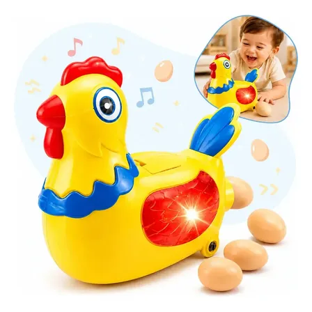 Galinha Robô Infantil Anda Bota Ovo Luz Som Brinquedo Musica Galinha Bota Ovo Amarelo