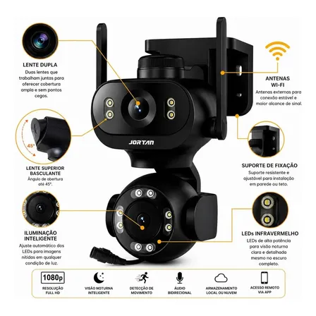 Câmera De Segurança Jortan Jt-9680b Lente Dupla Wifi Ia Notu Preto
