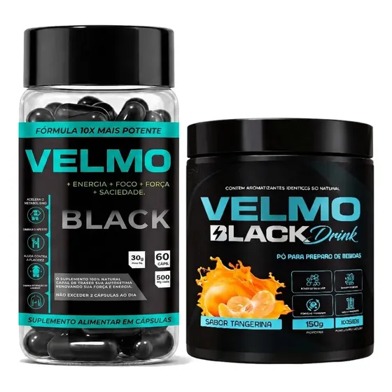 Kit Velmo Black Drink Tangerina 1 + 1cáps. Fórmula Inovadora