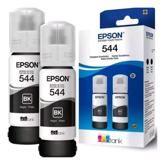 Pack Com 02 Tintas T544 Epson Para L3110 L3250 L3160 Preto Preto