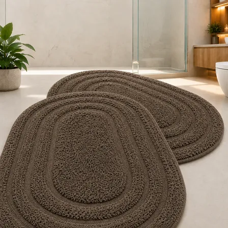 Tapete Banheiro Kit 2 Peças Alta Absorção Macio Lavável Oval Castanho Liso
