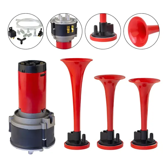 Buzina 3 Cornetas E Compressor 12v Tipo Caminhão Verdureiro