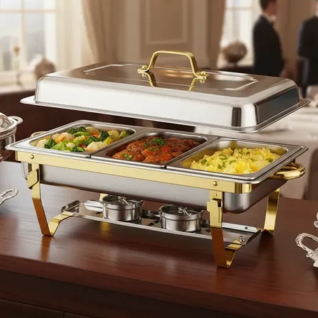 Rechaud Retangular Dourado 12l Inox Divisórias Profissional Not