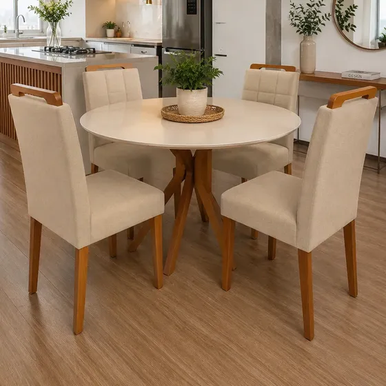 Kit 4 Cadeiras De Jantar Estofadas Madeira Para Mesa Cozinha