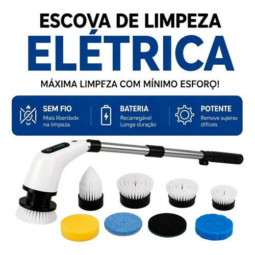 Escova De Limpeza Elétrica 9 Em 1 Recarregável Giratória Branco