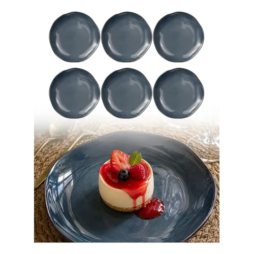 Conjunto Kit 6 Pratos Sobremesa Doce Cerâmica Porcelana Luxo