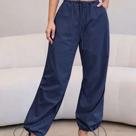 Calça Jogger Feminina Tactel Cintura Alta Bolsos