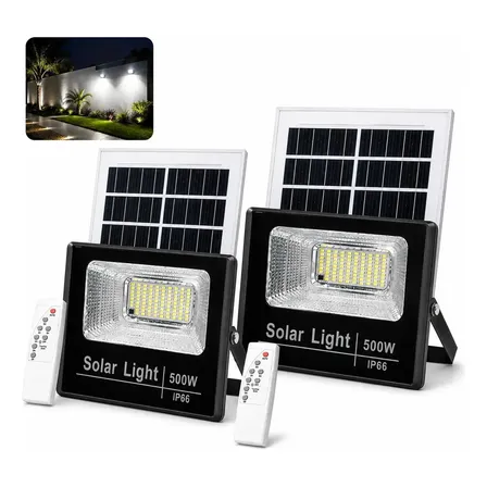 Kit 2 Refletor Solar Led 500w Controle Remoto Ip66 Externo 127/220v Preto Branco-frio