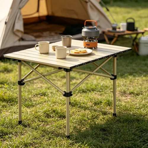 Mesa Dobrável Portátil Leve Para Camping, Praia E Piquenique Bege