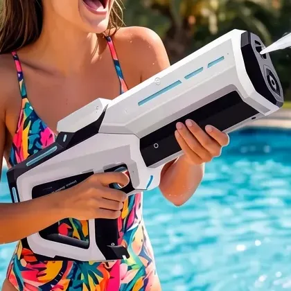 Pistola Água Elétrica Recarregável Spray Auto Piscina Praia Branco