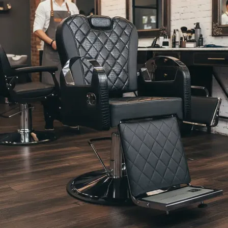 Cadeira Barbeiro Urano Reclinável Hidráulica Base Redonda Preto Facto Com Preto Croco Reclinável